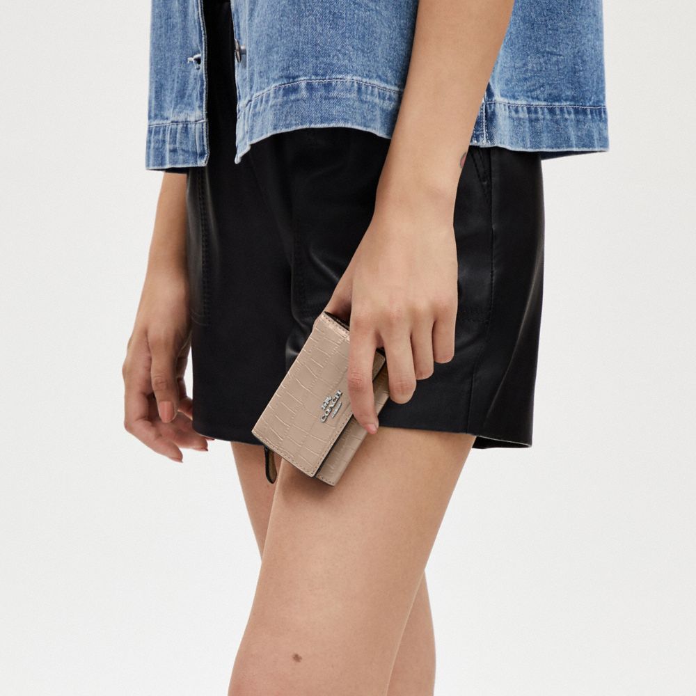 COACH®,Micro Wallet,Leather,Tri Fold,Metal,Logo,Casual,Beige,Detail View