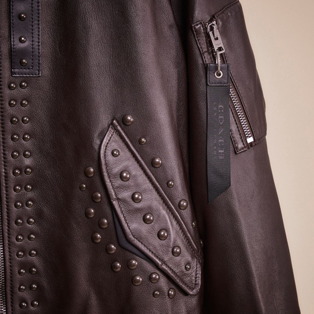 COACH®,Upcrafted Leather Ma 1 Jacket,Leather,Polyester,Leather,Studded,Embellished,Casual,Brown,Scale View