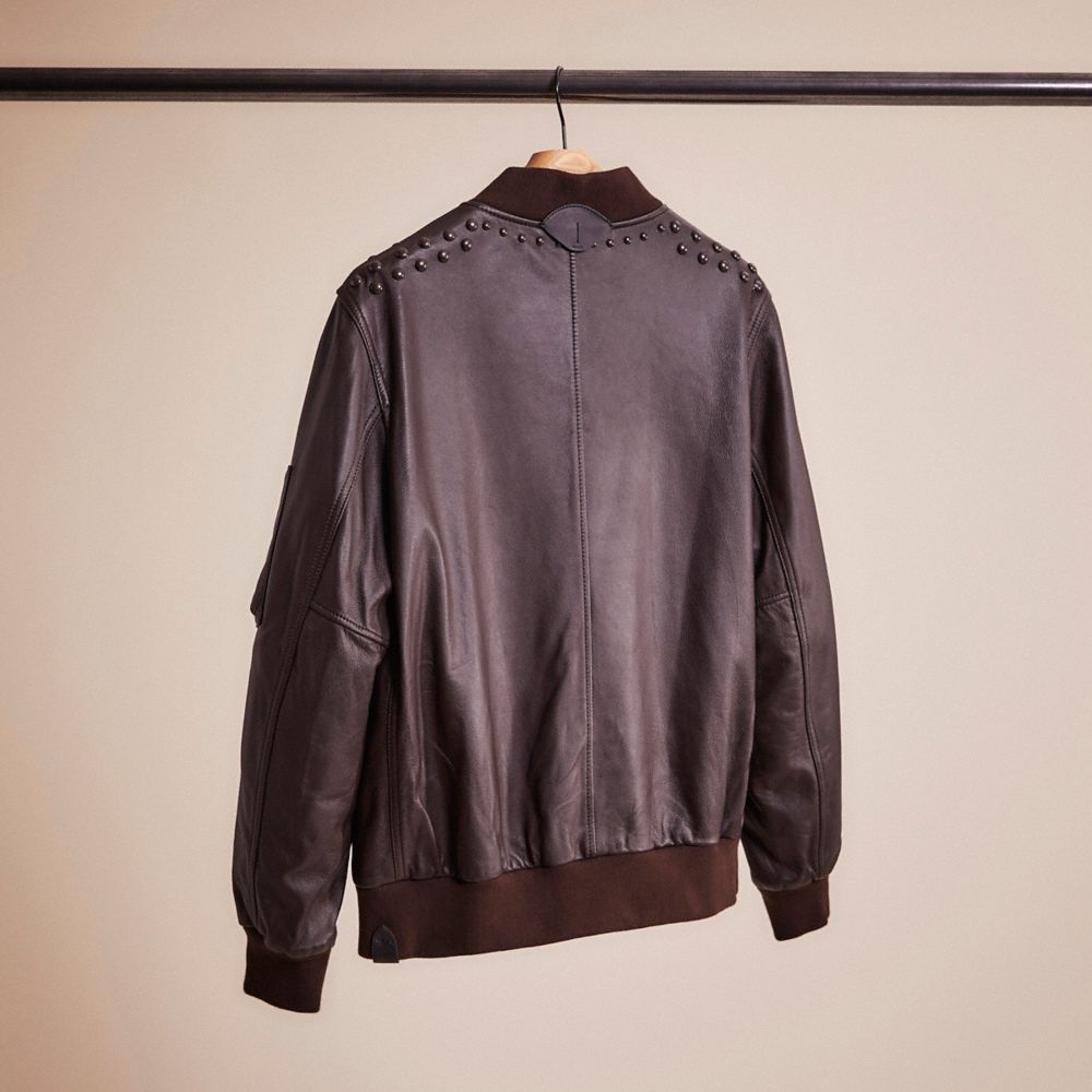 COACH®,Upcrafted Leather Ma 1 Jacket,Leather,Polyester,Leather,Studded,Embellished,Casual,Brown,Back View