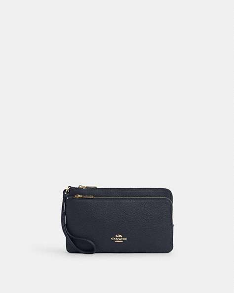 COACH®,DOUBLE ZIP WALLET,Leather,Mini,Gold/Midnight,Front View