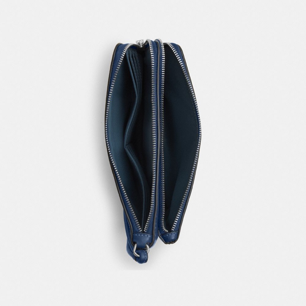 COACH®,Double Zip Wallet,Leather,Pouch,Wristlet,Logo,Metal,Piping,Casual,,Inside View,Top View