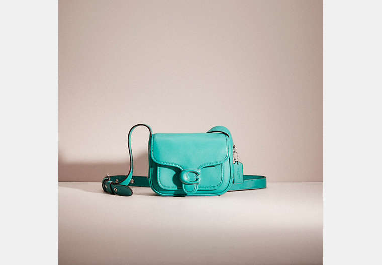 COACH®,RESTORED TABBY MESSENGER 19,Glovetanned Leather,Silver/Bright Green,Front View
