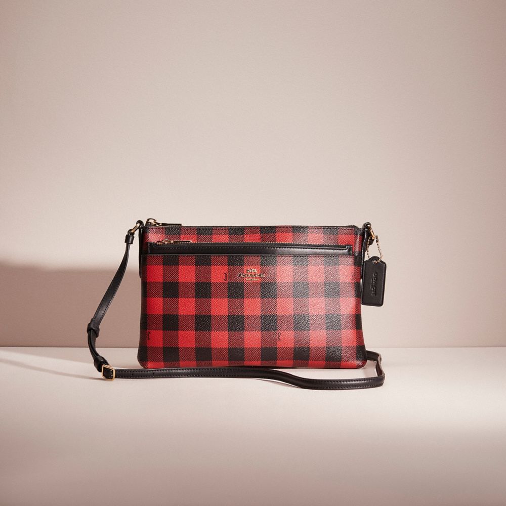 Restored East/West Crossbody With Pop Up Pouch With Gingham Print