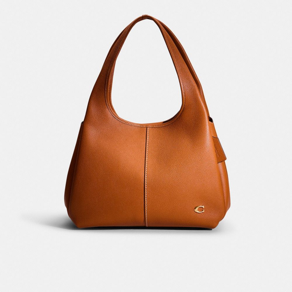 COACH®,RESTORED LANA SHOULDER BAG,Polished Pebble Leather,Large,Brass/Burnished Amber,Front View