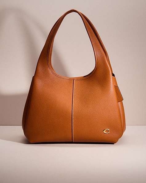 COACH®,RESTORED LANA SHOULDER BAG,Polished Pebble Leather,Large,Brass/Burnished Amber,Front View