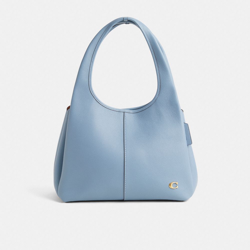 COACH®,Restored Lana Shoulder Bag,Leather,Shoulder Bag,Logo,Metal,Sustainable,Silver Metal,Casual,Blue,Front View