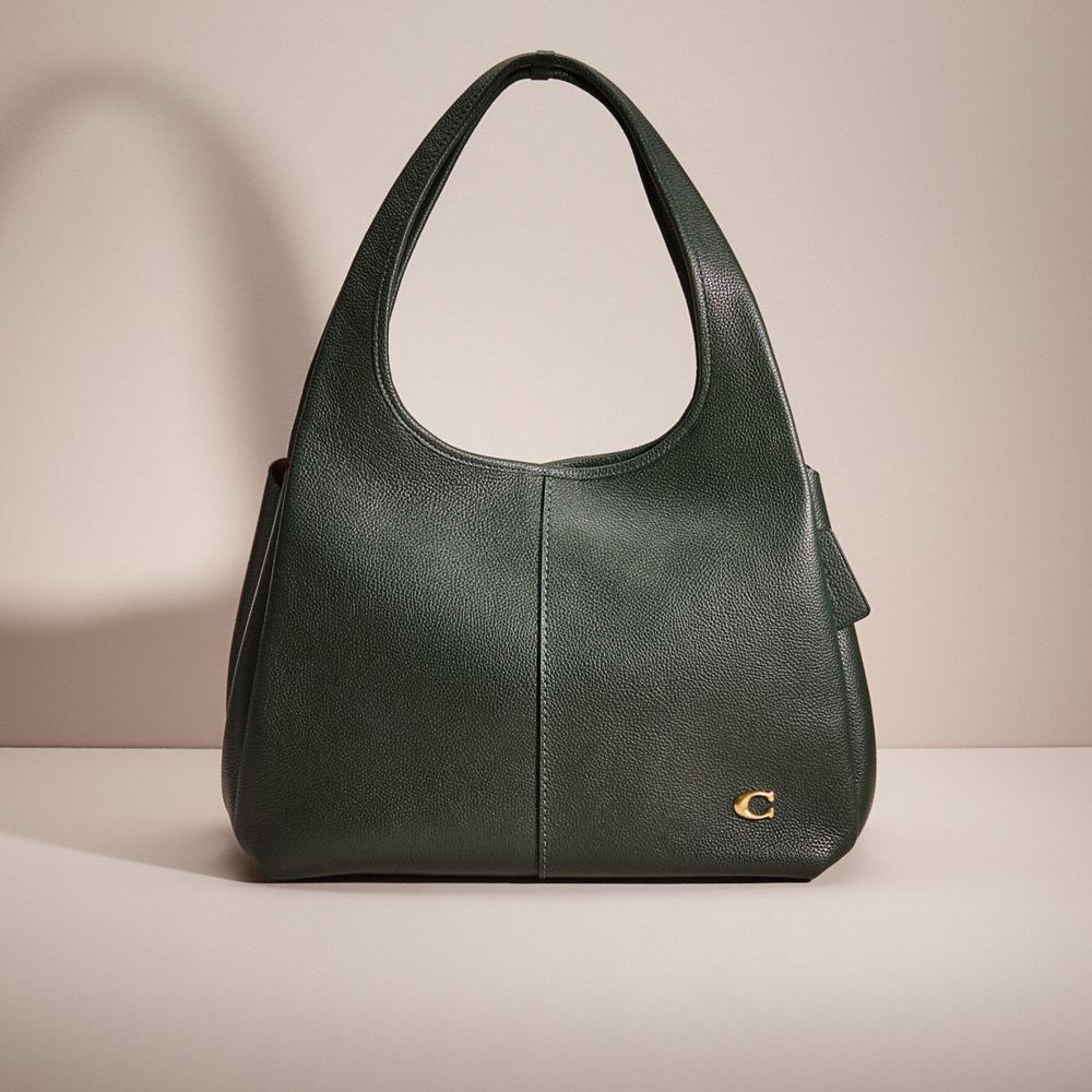 COACH®,RESTORED LANA SHOULDER BAG,Polished Pebble Leather,Large,Brass/Amazon Green,Front View