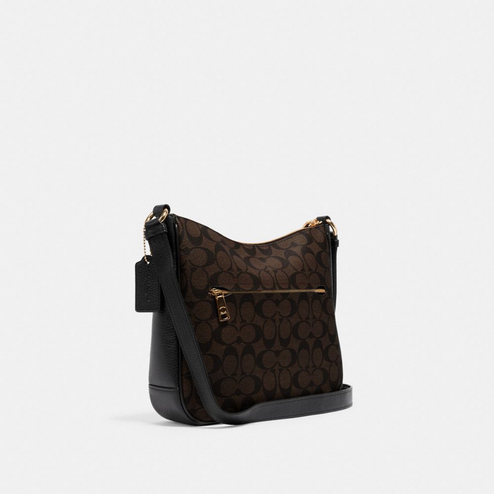 COACH®,SAC DE CLASSEMENT ELLIE EN TOILE SIGNATURE,Tissu en toile exclusif,Or/Brun noir,Angle View