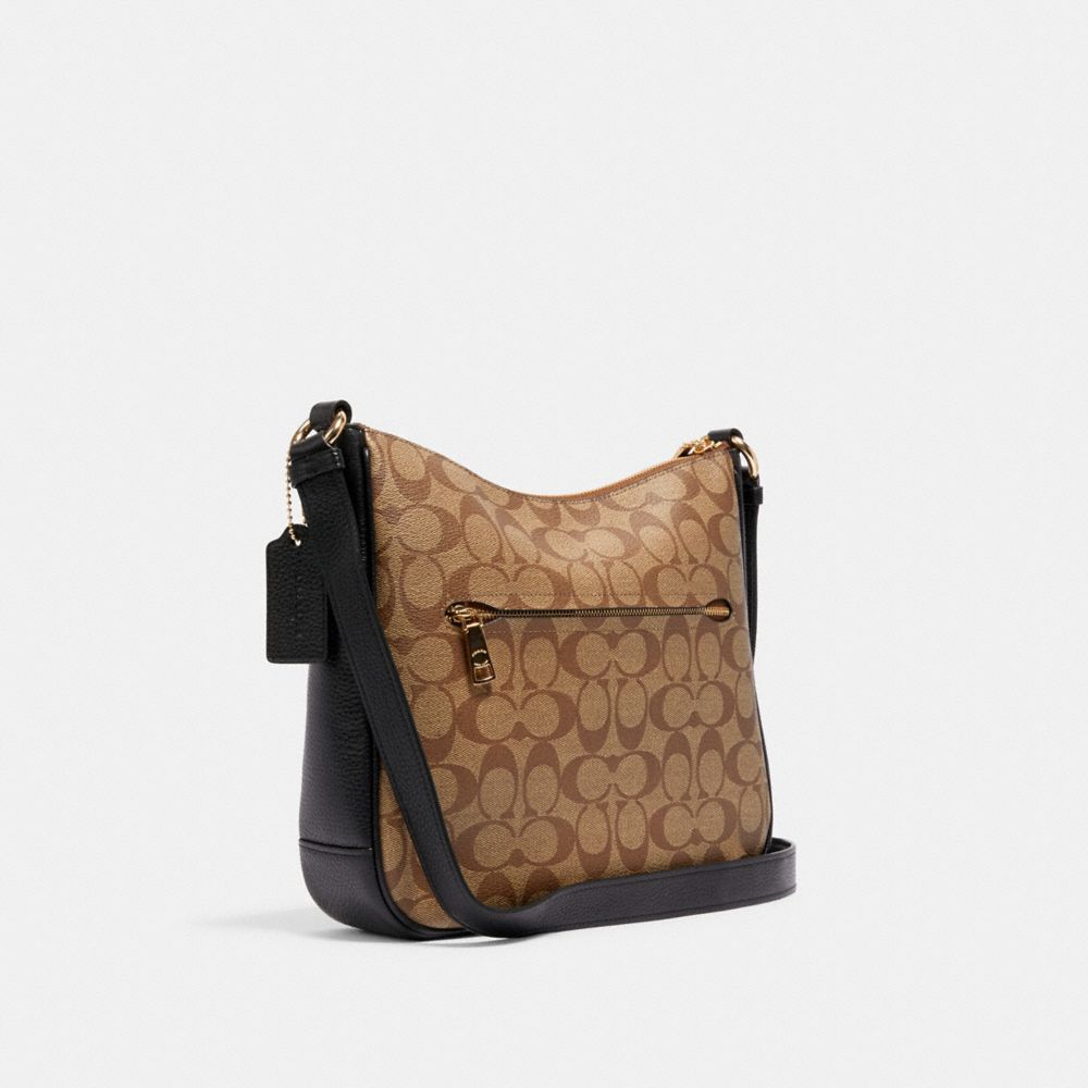 COACH®,Ellie File Bag In Signature Canvas,Leather,Canvas,Crossbody,Casual,Brown,Angle View