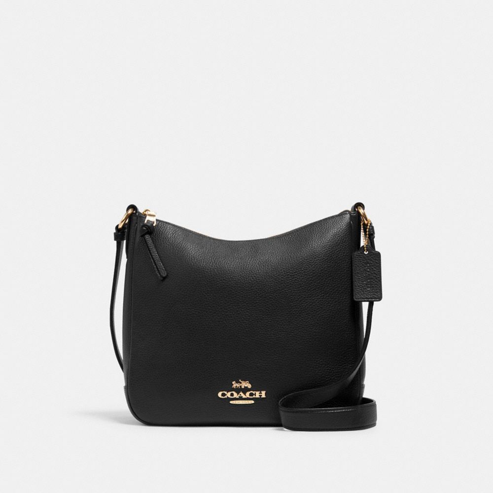 COACH®,ELLIE FILE BAG,Pebbled Leather,Medium,Gold/Black,Front View