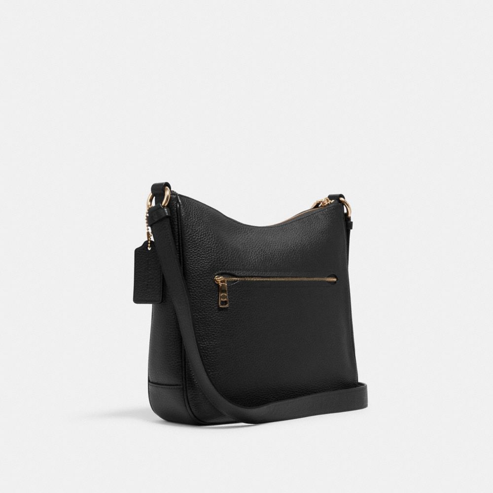 COACH®,ELLIE FILE BAG,Pebbled Leather,Medium,Gold/Black,Angle View