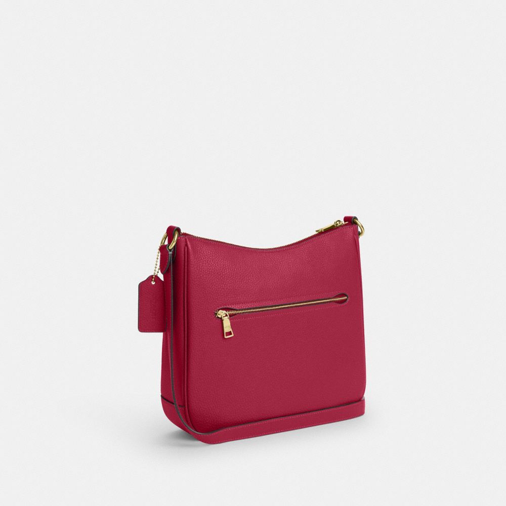 COACH®,Ellie File Bag,Leather,Crossbody,Logo,Metal,Casual,Fuchsia,Angle View