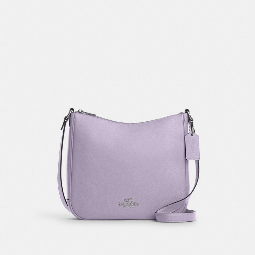 COACH®,BESACE ELLIE,Cuir galet,Argent/Lilas,Front View
