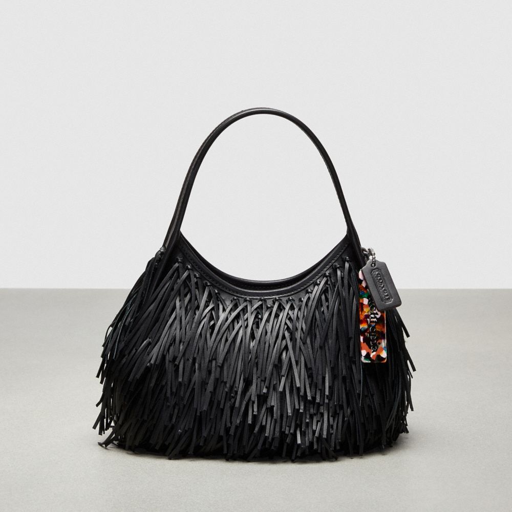 COACH®,Ergo Bag in Upcrafted Fringe Leather,Small,Black,Front View image number 0