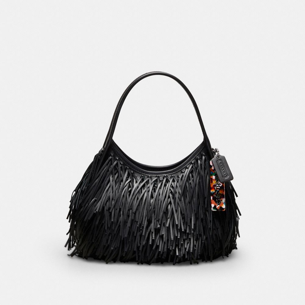 COACH®,Ergo Bag in Upcrafted Fringe Leather,Small,Black,Front View