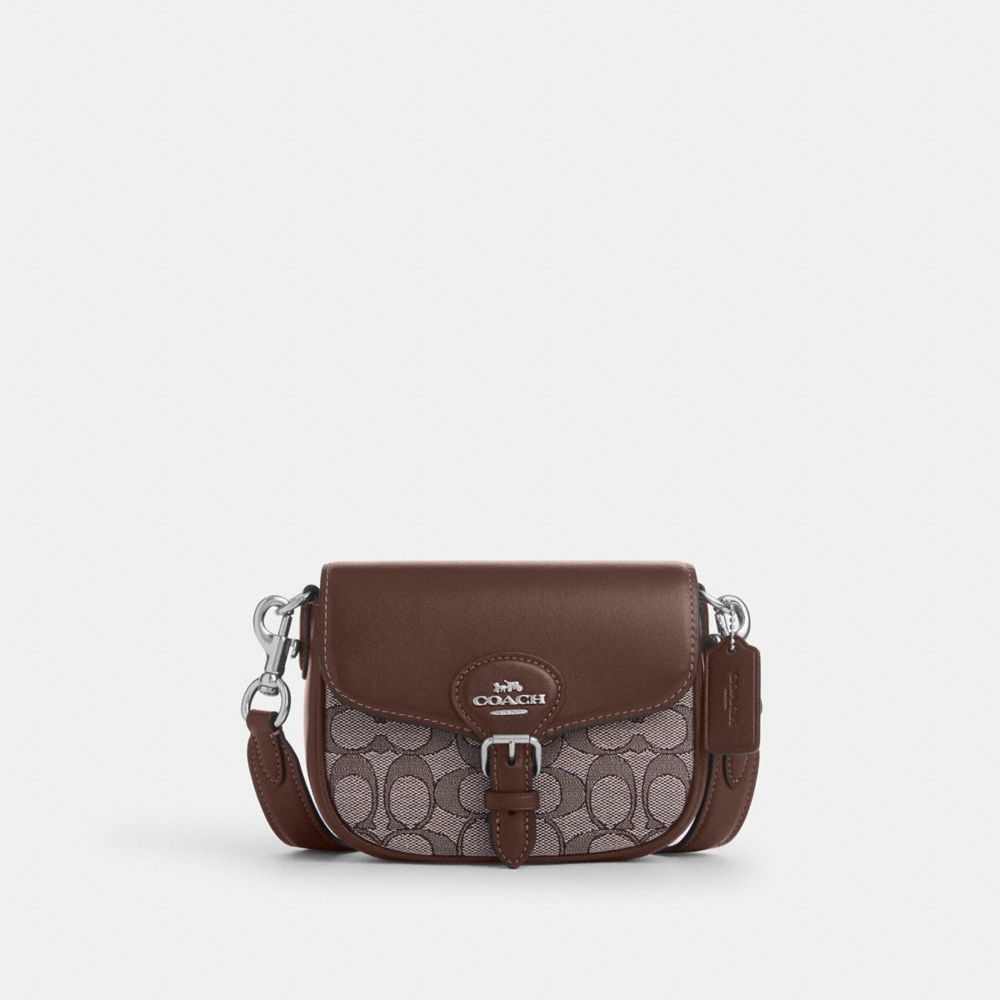 COACH®,AMELIA SADDLE BAG IN SIGNATURE JACQUARD,Sv/Oak/Maple,Front View