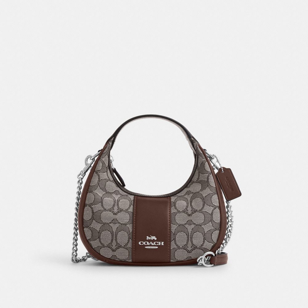 COACH®,CARMEN MINI CROSSBODY IN SIGNATURE JACQUARD,Non Leather,Small,Sv/Oak/Maple,Front View