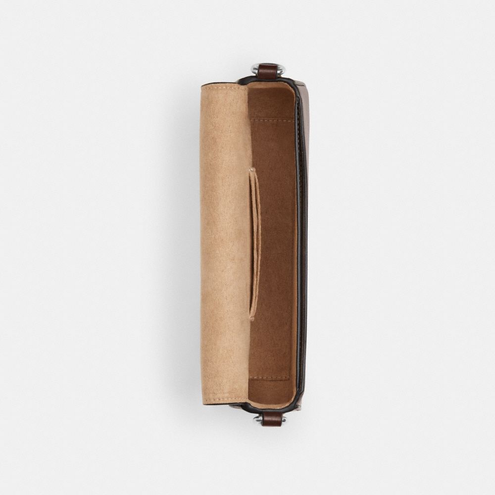 COACH®,Andrea Small Shoulder Bag In Signature Jacquard,Calfskin Leather,Cotton,Shoulder Bag,Color Block,Mixed Media,Casual,Brown,Inside View,Top View