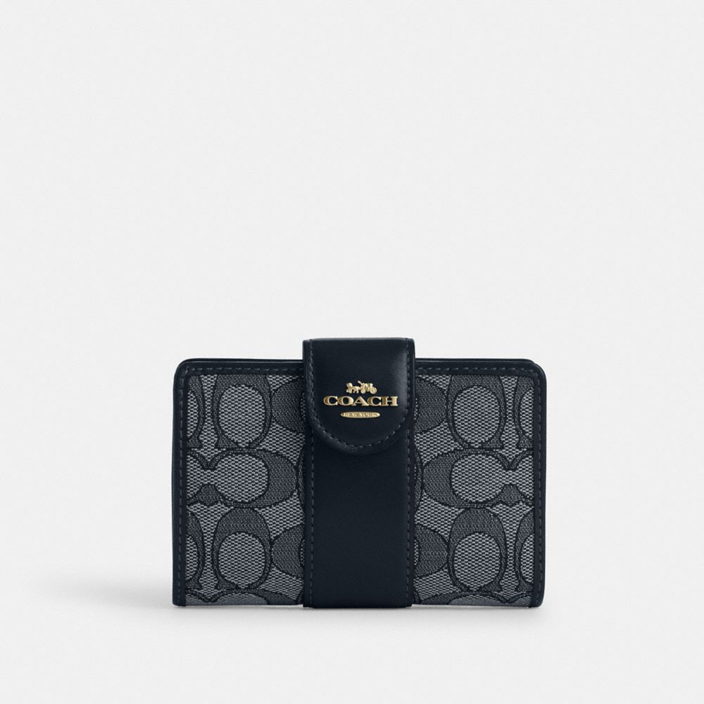 Gold Navy Midnight Navy Medium Corner Zip Wallet In Signature Jacquard