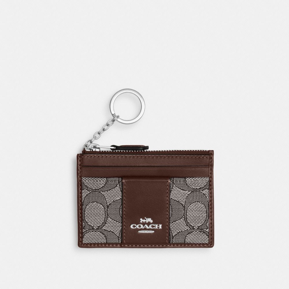 COACH®,MINI SKINNY ID CASE IN SIGNATURE JACQUARD,Non Leather,Mini,Sv/Oak/Maple,Front View