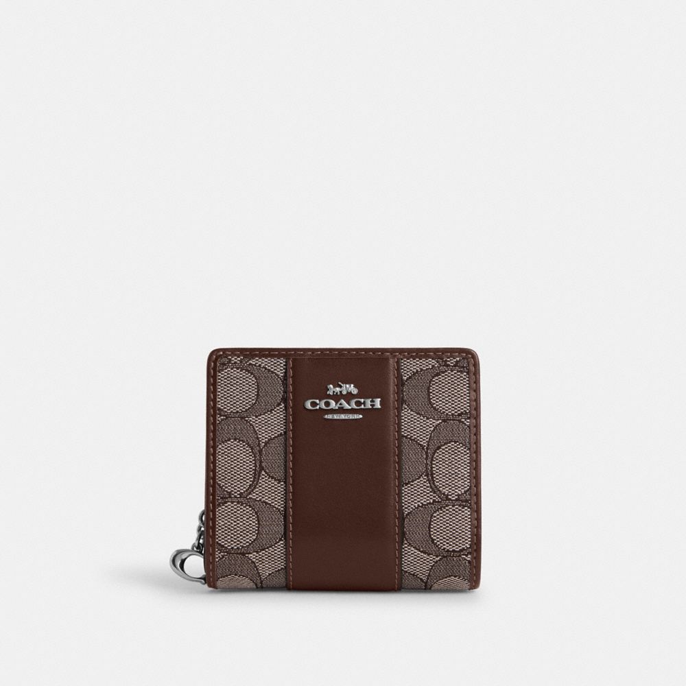 COACH®,SNAP WALLET IN SIGNATURE JACQUARD,Non Leather,Mini,Sv/Oak/Maple,Front View