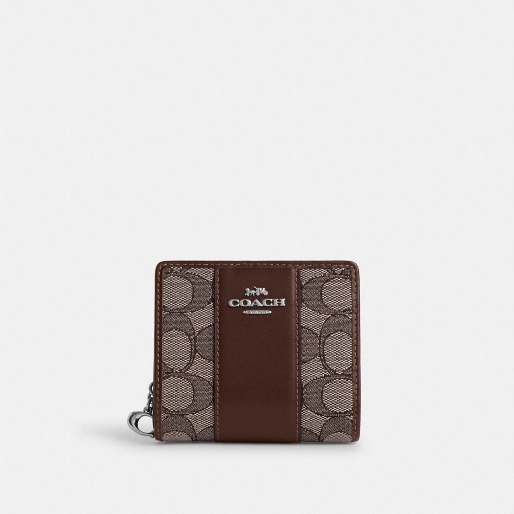 COACH®,スナップ ウォレット・シグネチャー ジャカード,ミニ財布(二つ折り&三つ折り),ｼﾙﾊﾞｰ/ｵｰｸ/ﾒｲﾌﾟﾙ