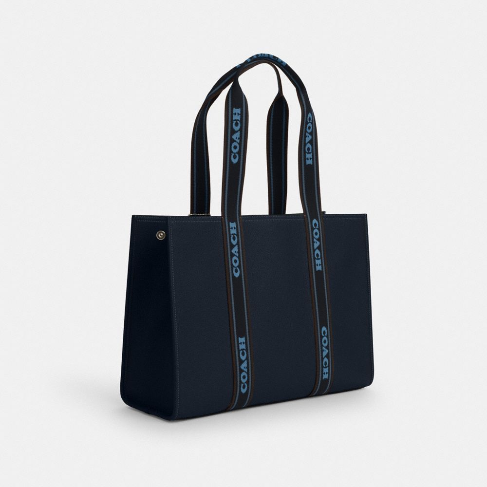 COACH®,Large Smith Tote Bag,Lining Lining Fabric Content,Leather,Tote,Stripe,Casual,Navy,Angle View