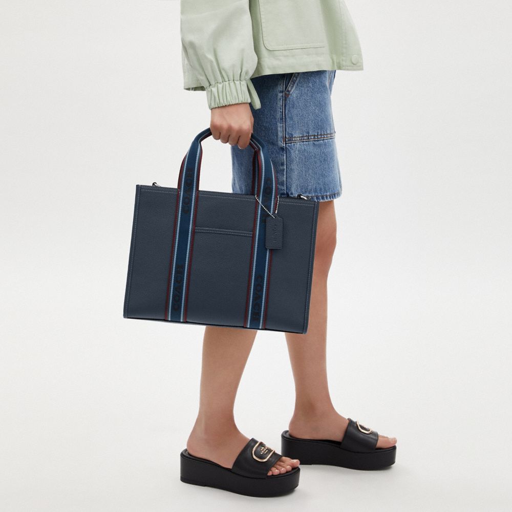 COACH®,Smith Tote Bag,Leather,Tote,Stripe,Casual,Blue,Detail View