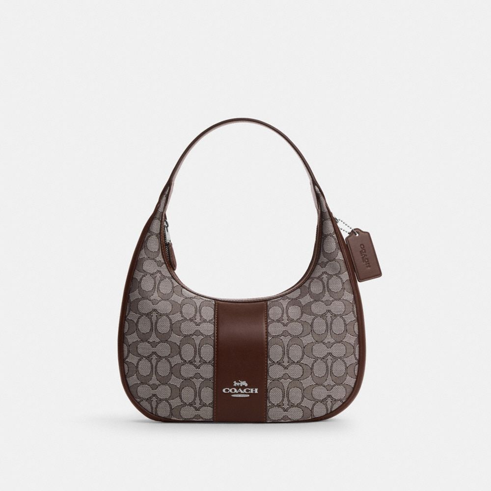 COACH®,CARMEN SHOULDER BAG IN SIGNATURE JACQUARD,Non Leather,Medium,Sv/Oak/Maple,Front View
