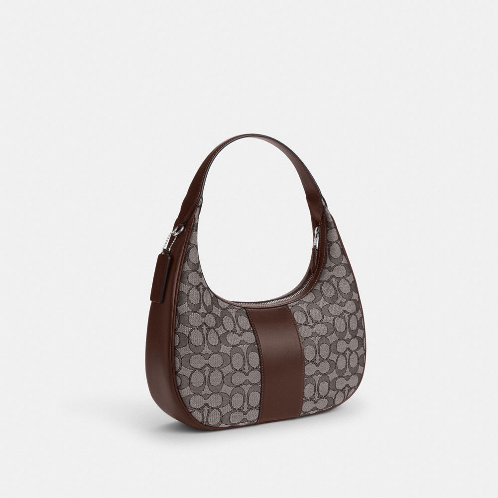 COACH®,CARMEN SHOULDER BAG IN SIGNATURE JACQUARD,Non Leather,Medium,Sv/Oak/Maple,Angle View