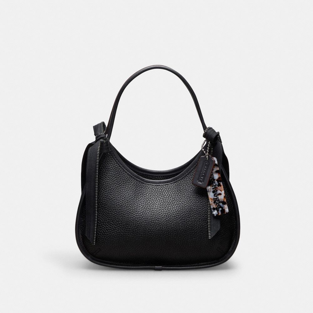 COACH®,Ergo Bag With Zipper Bows,Coachtopia Leather,Small,Bow Bags,Black,Front View