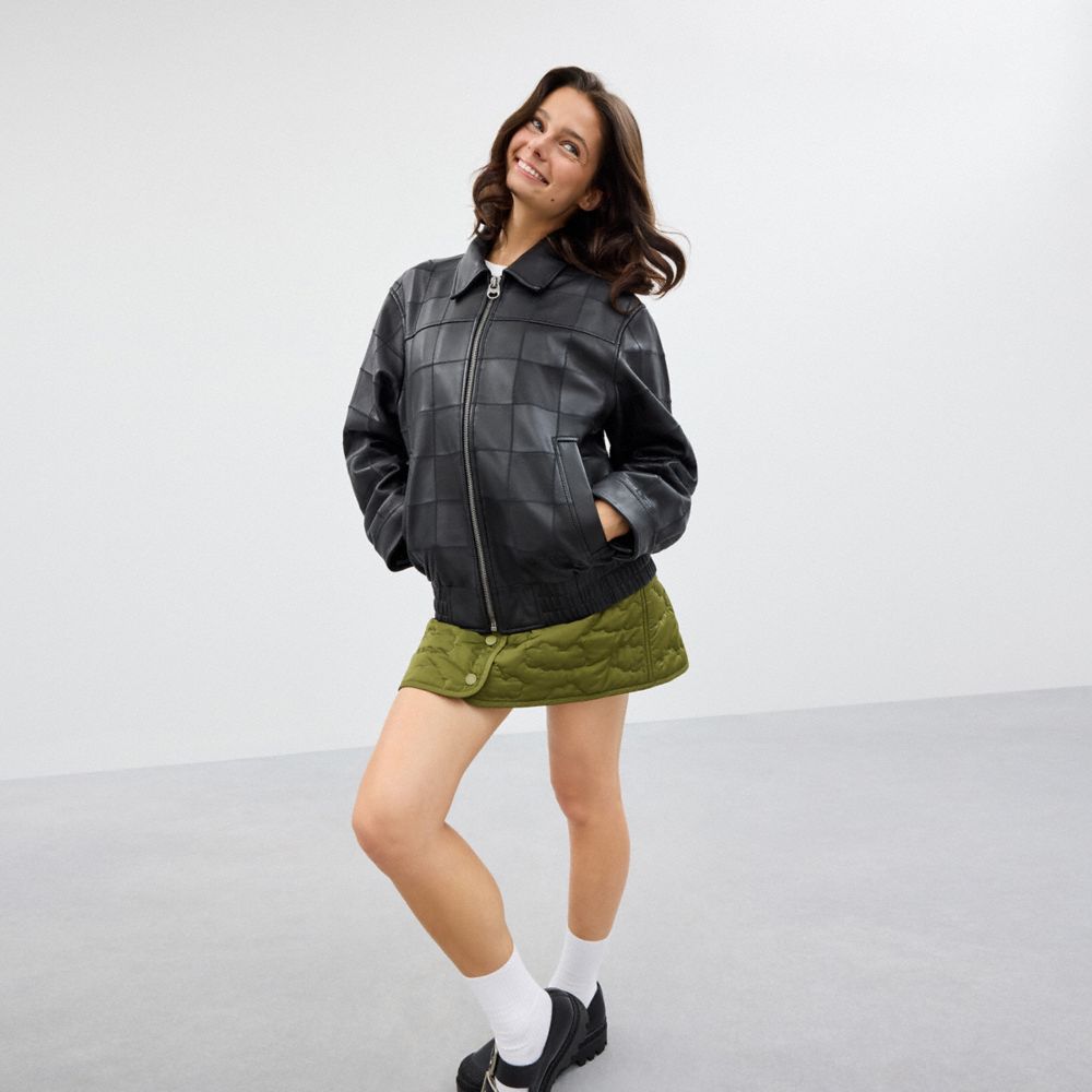 COACH®,Bomber Jacket,Leather,Bomber,Leather,Sustainable,All Season,Casual,Black,Scale View