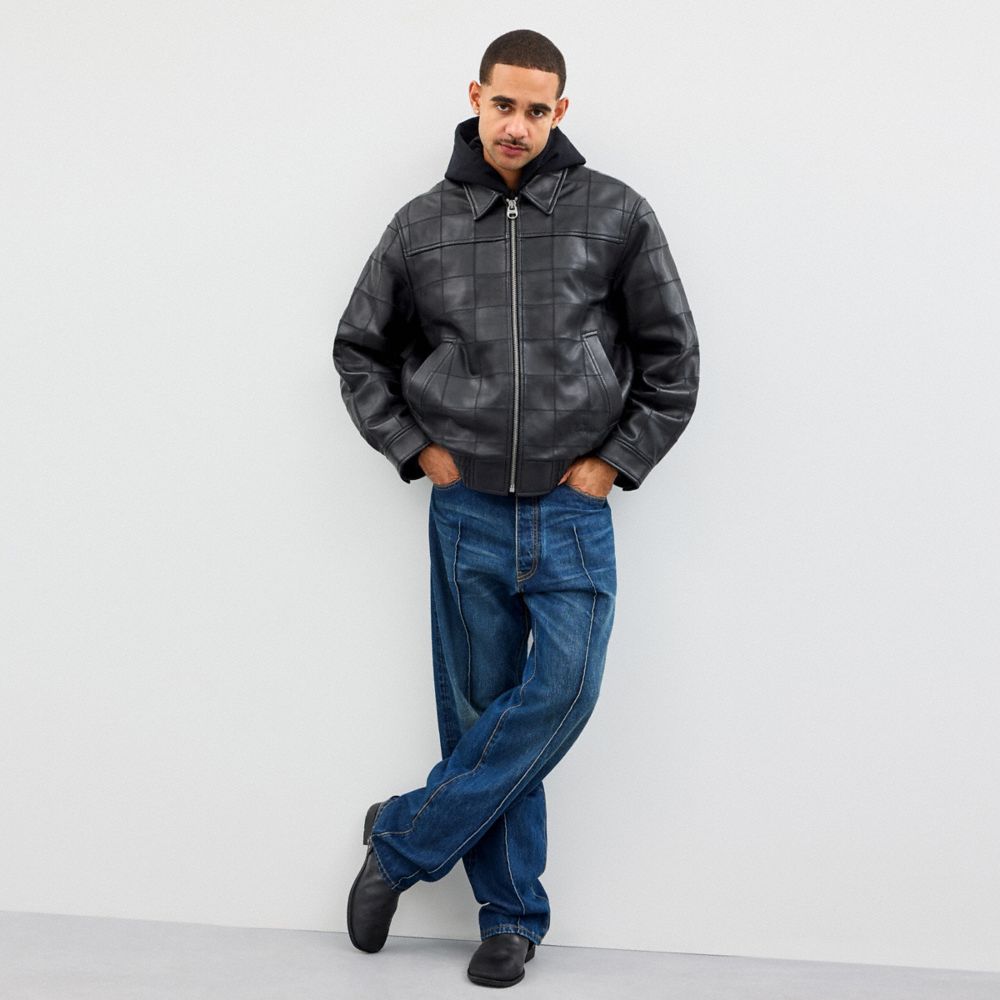 COACH®,Bomber Jacket,Leather,Bomber,Leather,Sustainable,All Season,Casual,Black,Scale View