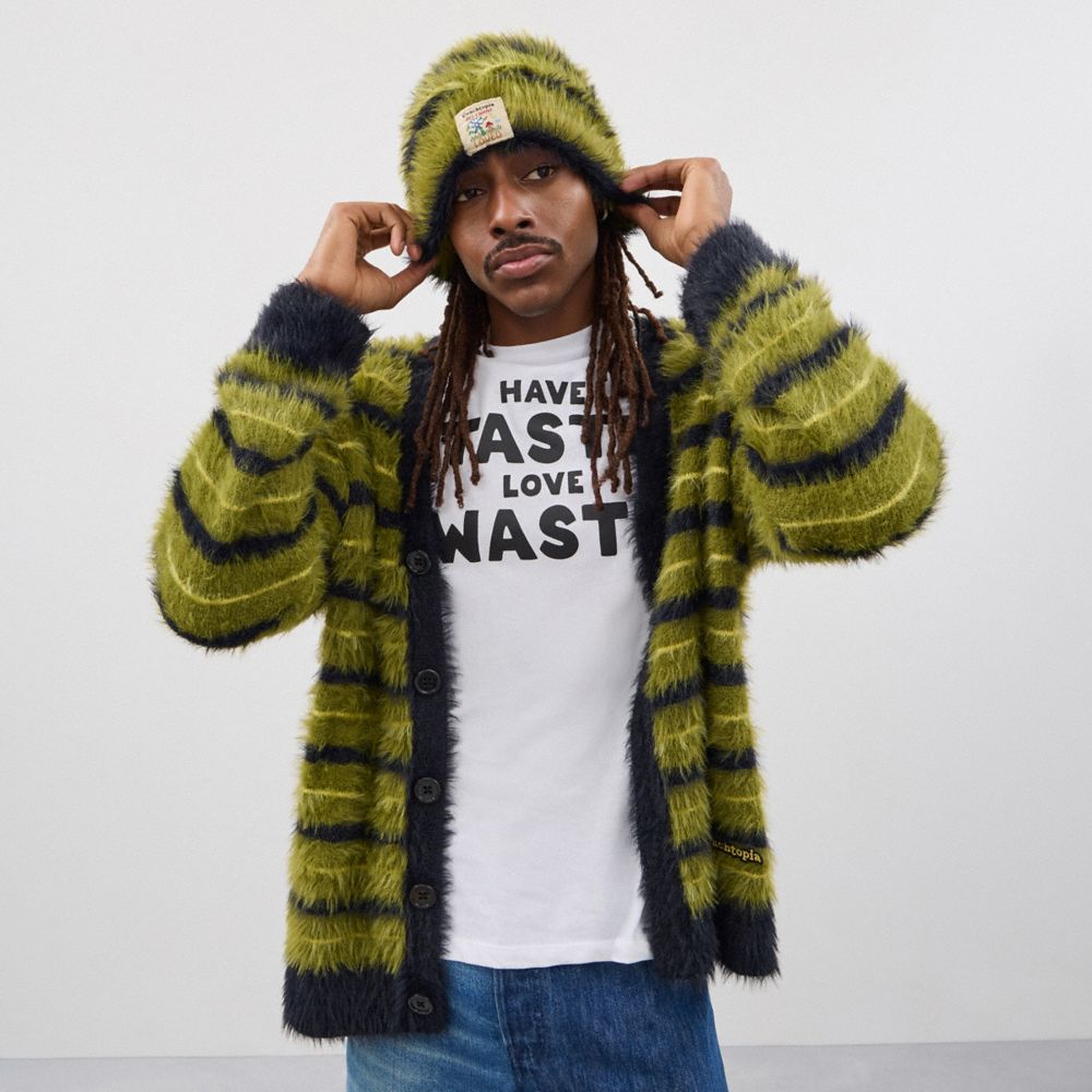 COACH®,Fuzzy Knit Cardigan,Fuzzy Knit,Recycled Nylon,Cardigan,Logo,Embroidered,Piping,Casual,Olive,Scale View