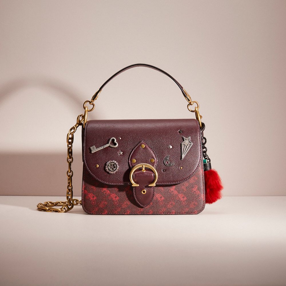 COACH®,UPCRAFTED BEAT SHOULDER BAG WITH HORSE AND CARRIAGE PRINT,Brass/Oxblood Cranberry,Front View