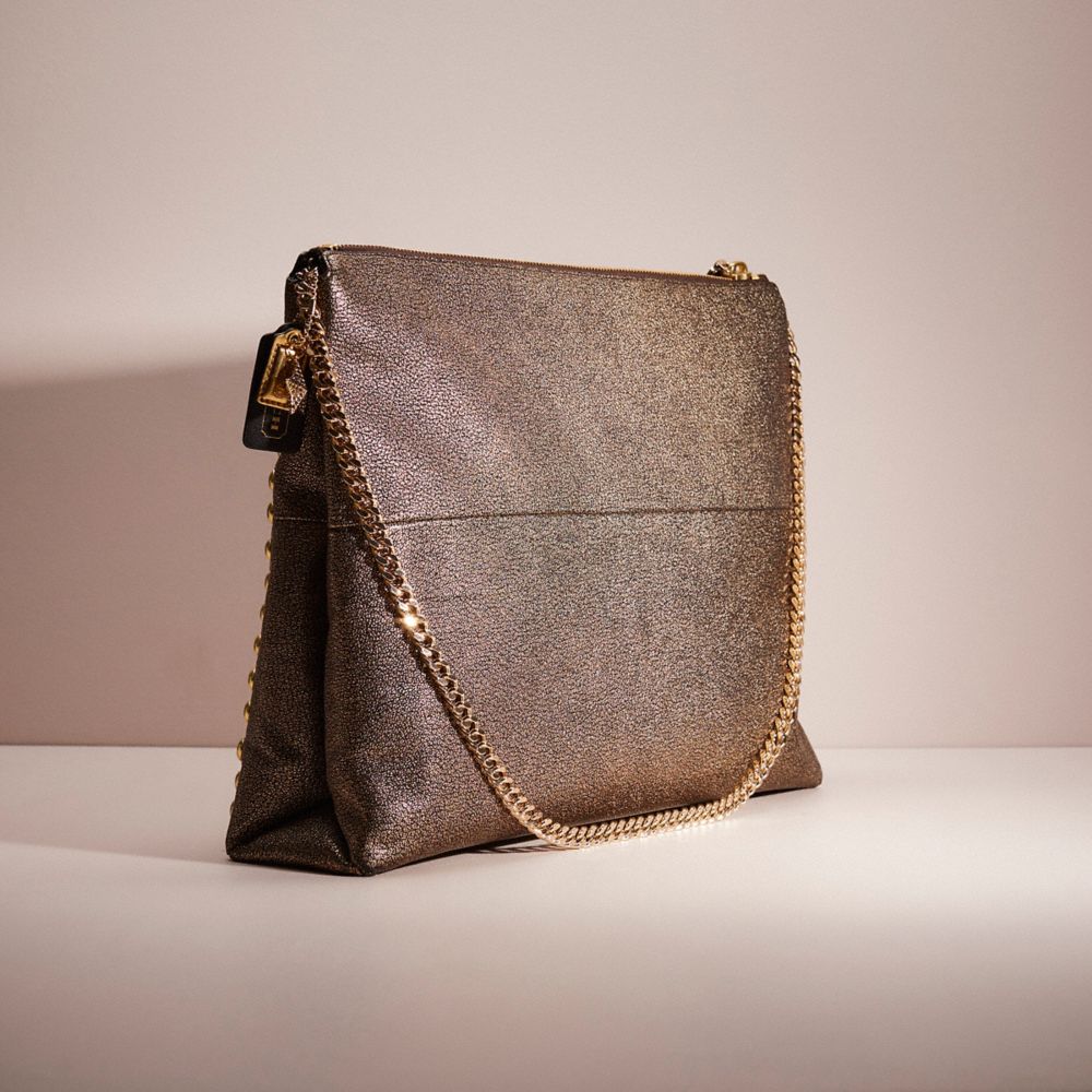 COACH®,Upcrafted The Large Highrise In Metallic Leather,Brown,Angle View