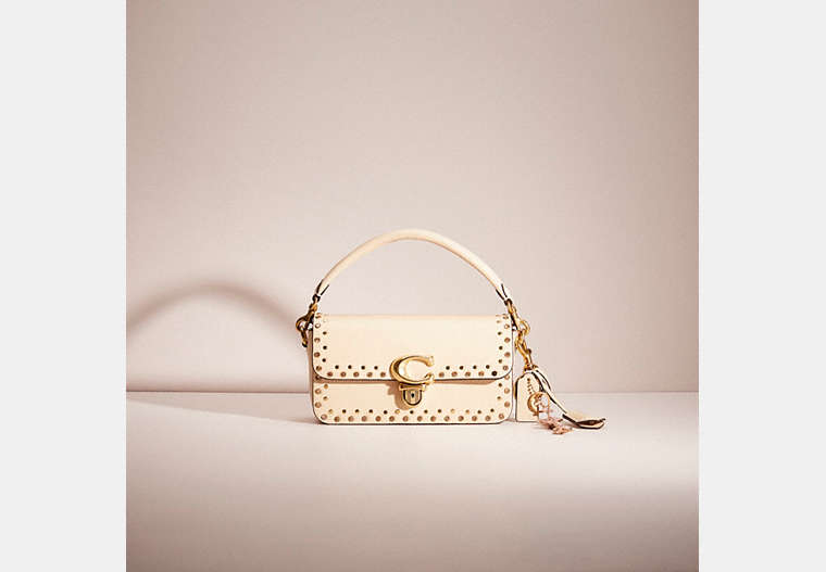 COACH®,UPCRAFTED STUDIO BAGUETTE BAG WITH CRYSTAL RIVETS,Brass/Ivory,Front View