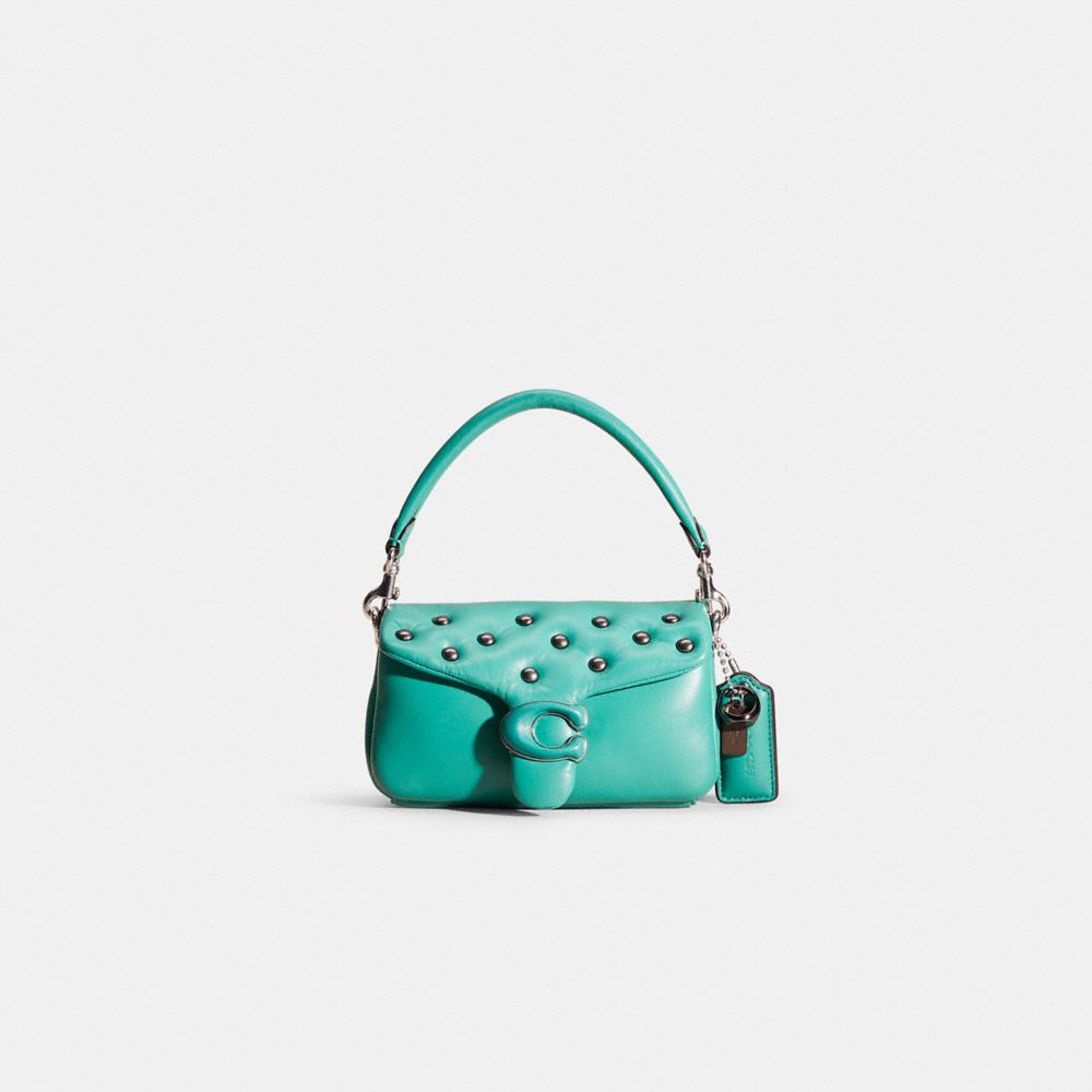 COACH®,UPCRAFTED PILLOW TABBY SHOULDER BAG 18,Nappa leather,Mini,Holiday Glow Up,Silver/Bright Green,Front View