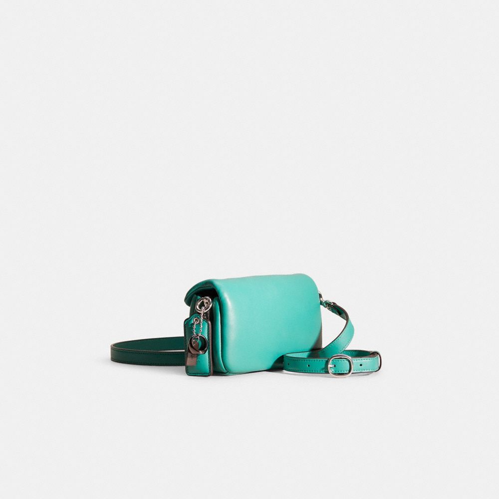 COACH®,Upcrafted Pillow Tabby Shoulder Bag 18,Leather,Lining Leather,Shoulder Bag,Embossed,Logo,Metal,Studded,Silver Metal...,Teal,Angle View
