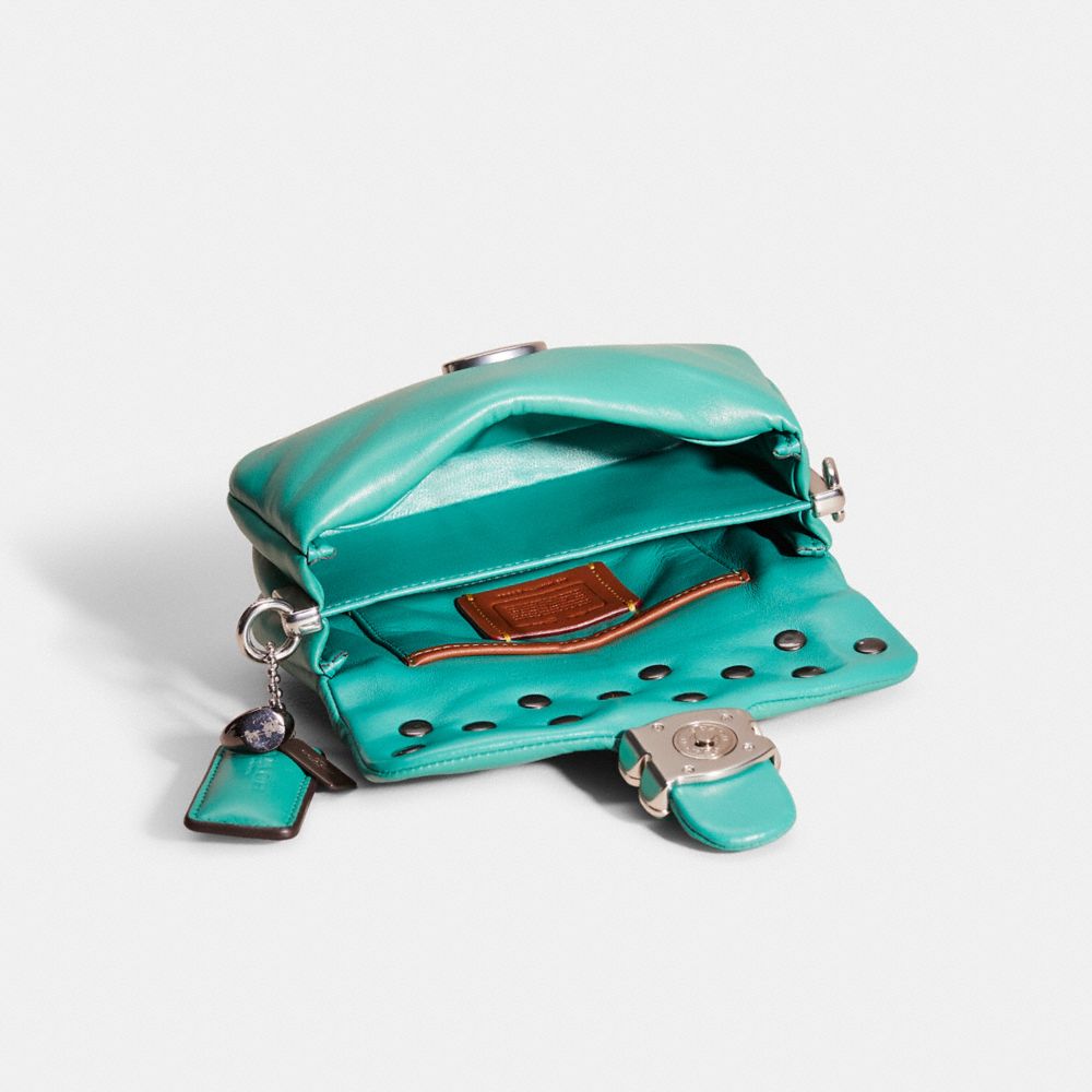 COACH®,Upcrafted Pillow Tabby Shoulder Bag 18,Leather,Lining Leather,Shoulder Bag,Embossed,Logo,Metal,Studded,Silver Metal...,Teal,Inside View,Top View