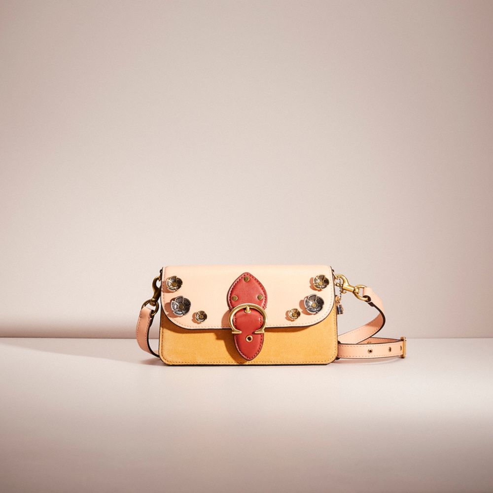 COACH®,UPCRAFTED BEAT CROSSBODY CLUTCH IN COLORBLOCK,Glovetanned Leather,Holiday Glow Up,Brass/Blush Natural Multi,Front View