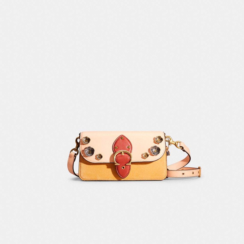 COACH®,UPCRAFTED BEAT CROSSBODY CLUTCH IN COLORBLOCK,Holiday Glow Up,Brass/Blush Natural Multi,Front View