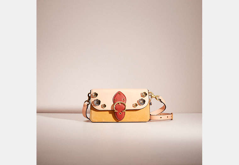 COACH®,UPCRAFTED BEAT CROSSBODY CLUTCH IN COLORBLOCK,Holiday Glow Up,Brass/Blush Natural Multi,Front View