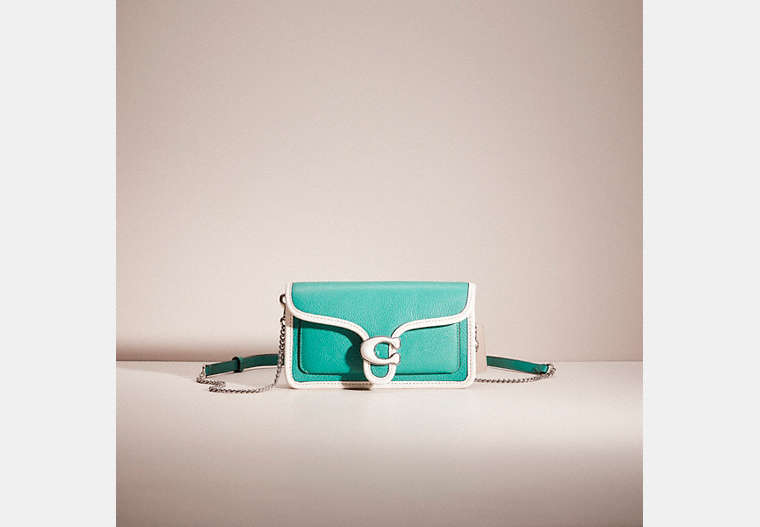 COACH®,UPCRAFTED TABBY CHAIN CLUTCH,Silver/Bright Green,Front View