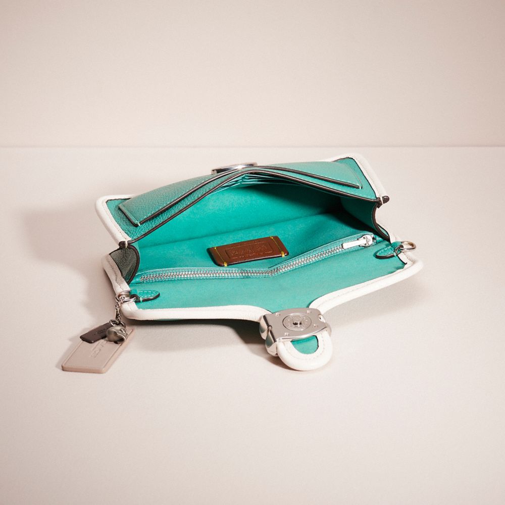 COACH®,UPCRAFTED TABBY CHAIN CLUTCH,Silver/Bright Green,Inside View,Top View