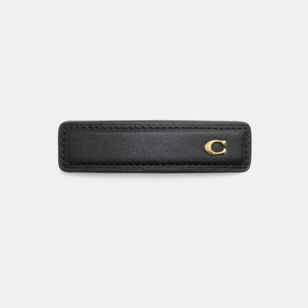 COACH®,SIGNATURE LEATHER BARRETTE,Black,Front View