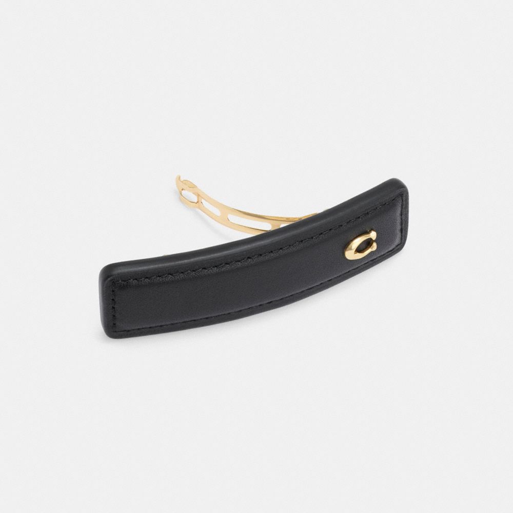 COACH®,SIGNATURE LEATHER BARRETTE,Black,Inside View,Top View