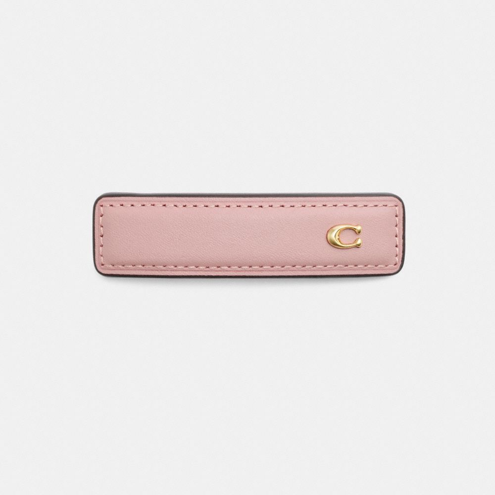 COACH®,Signature Leather Barrette,Leather,Barrette,Resin,Logo,Metal,Brass Gold,Casual,Blush,Front View image number 0