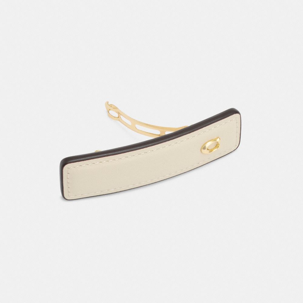 COACH®,SIGNATURE LEATHER BARRETTE,Chalk,Inside View,Top View