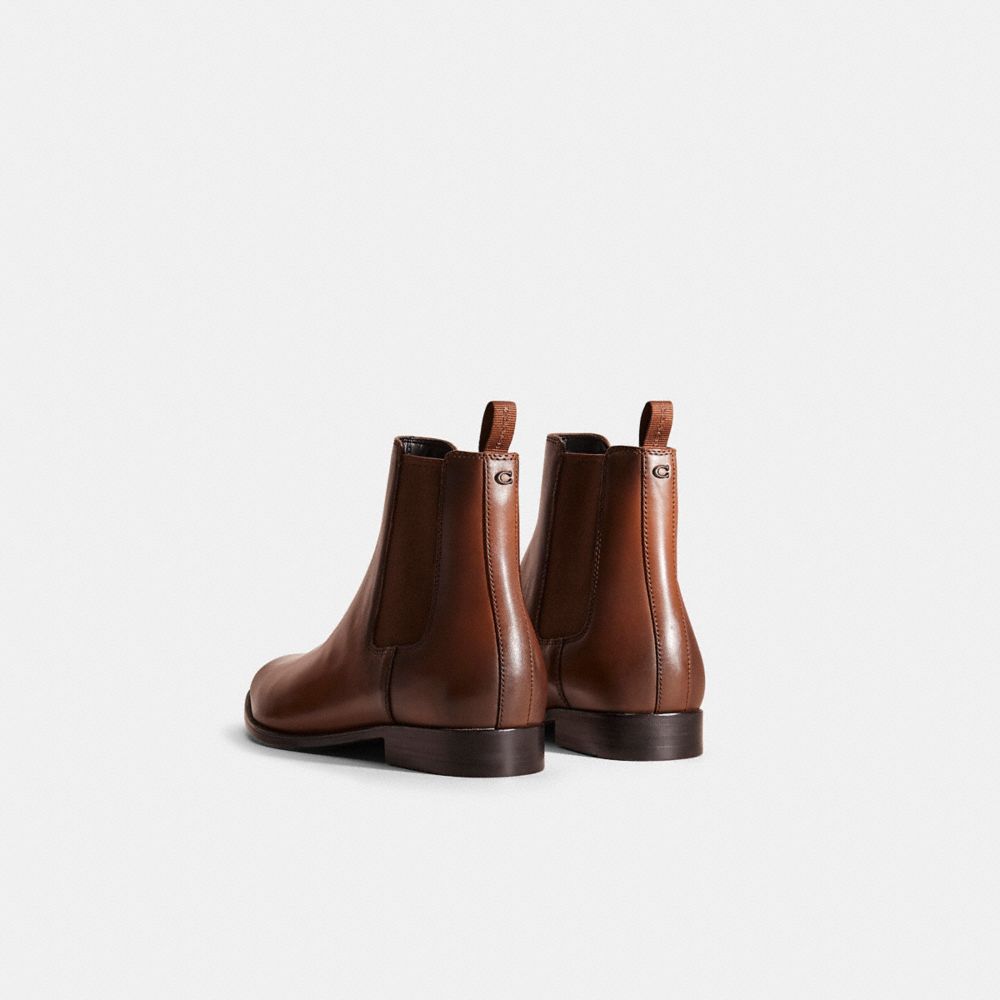 COACH®,Restored Metropolitan Chelsea Boot,Leather,Rubber,Chelsea Boots,Pull Tab,Elastic Gore,Business Casual,Brown,Back View